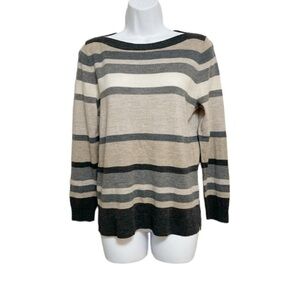 Talbots Striped Sweater in Black, Cream, and Tan